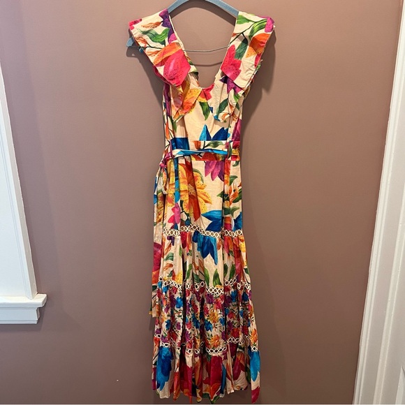 Farm Rio Dress vibrant floral dress watercolor - Picture 5 of 5